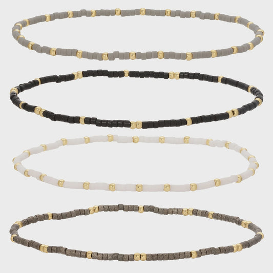 Ultra Delicate Miyuki and Gold Stretch Bracelet Neutrals