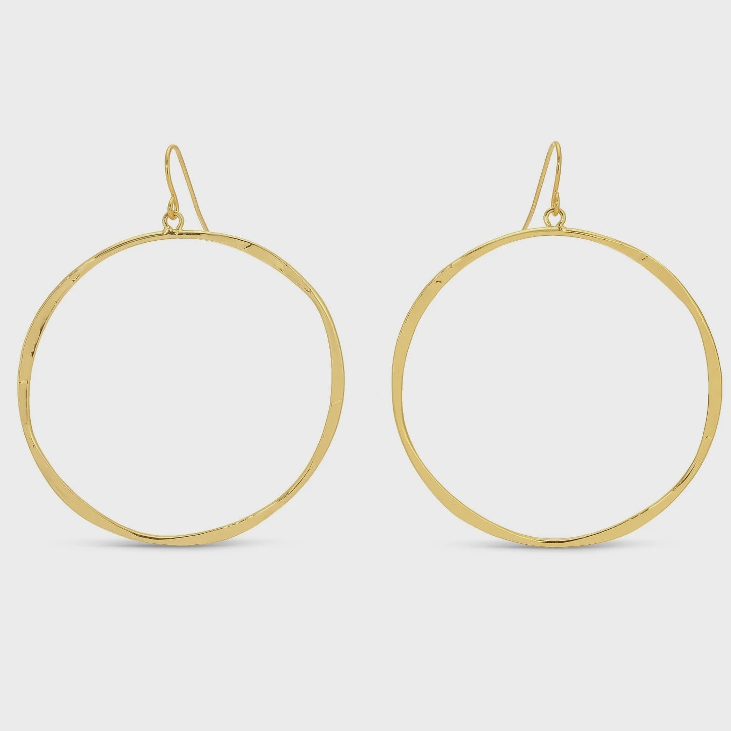 Large Lightly Hammered Open Circle Earrings Gold