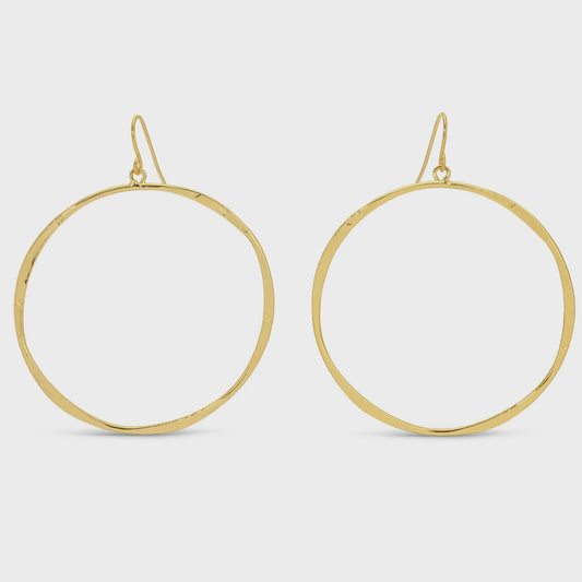 Large Lightly Hammered Open Circle Earrings Gold