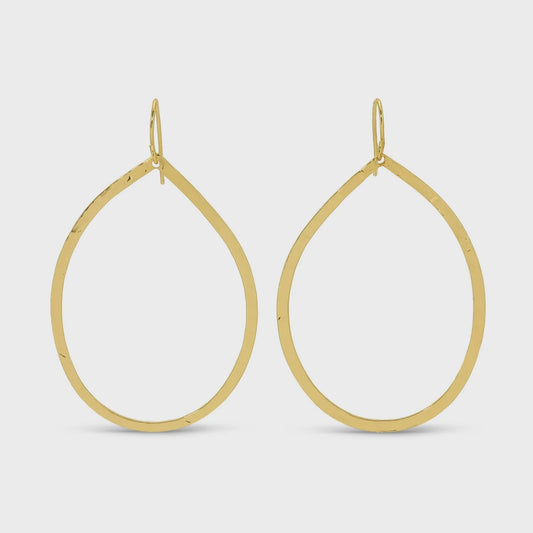 Large Lightly Hammered Open Teardrop Earrings Gold