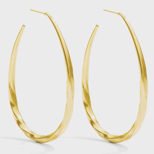 Twisted Long Statement Hoop Earrings Gold
