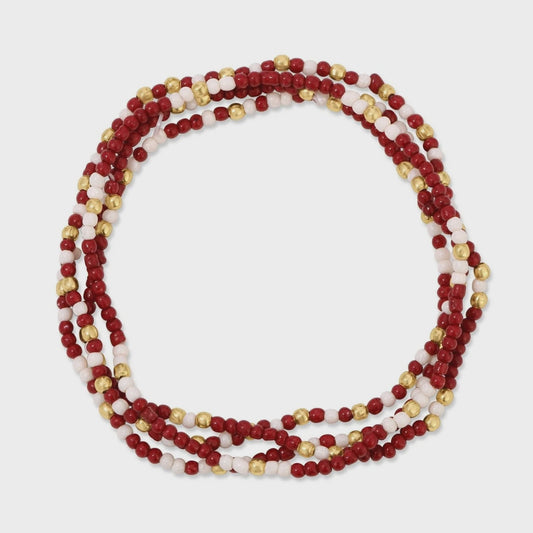 Seed Bead Stretch Game Day Bracelet 2mm Maroon/White/Gold