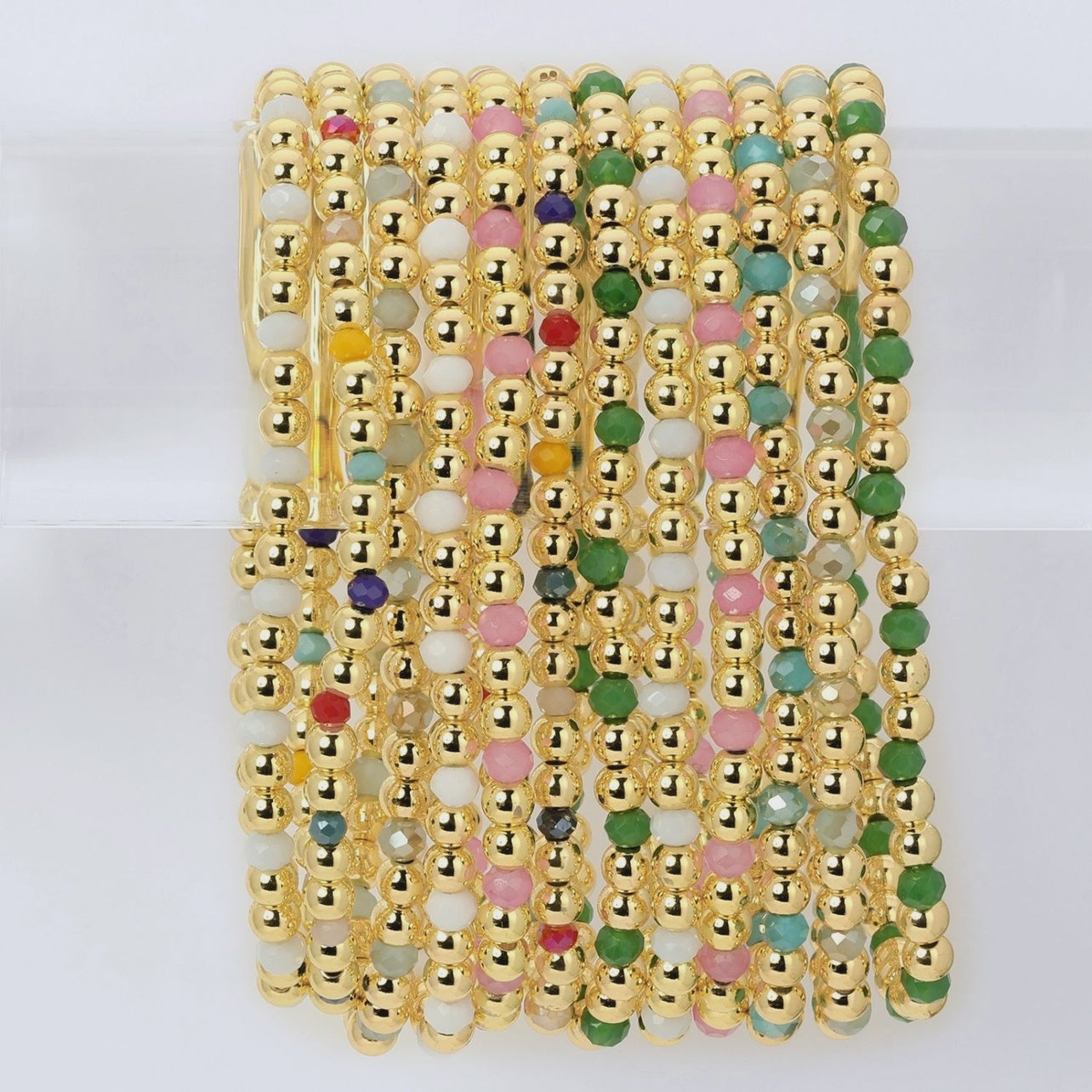 Gold Beaded Bracelet with Crystal Accents 4mm