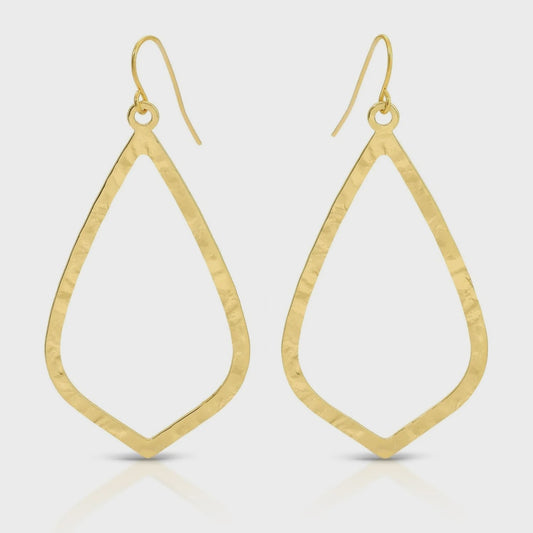 Long Textured Teardrop Earrings Gold