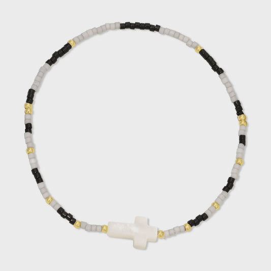 Miyuki Delica with Shell Cross Accent Stretch Bracelet