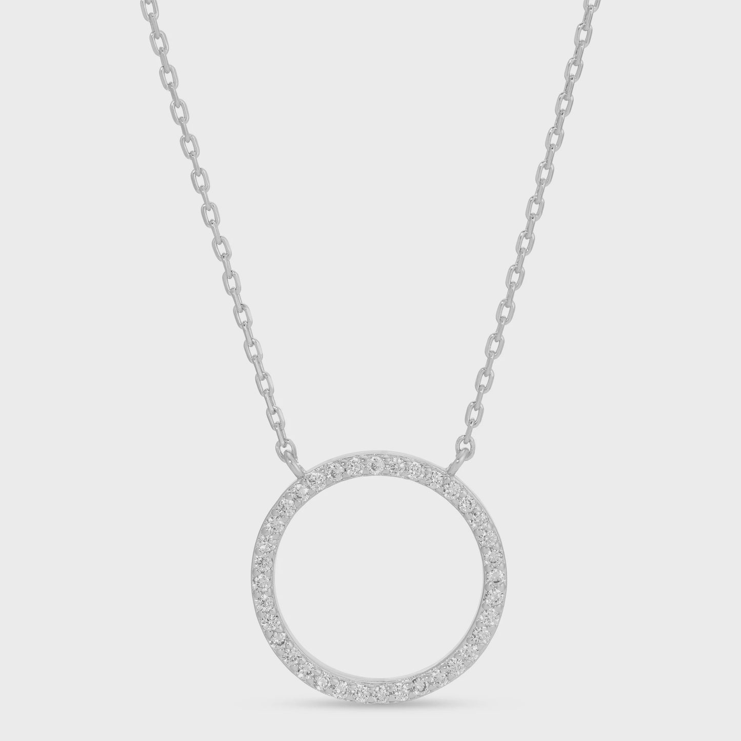 Open Pave Circle Pendant Necklace Silver