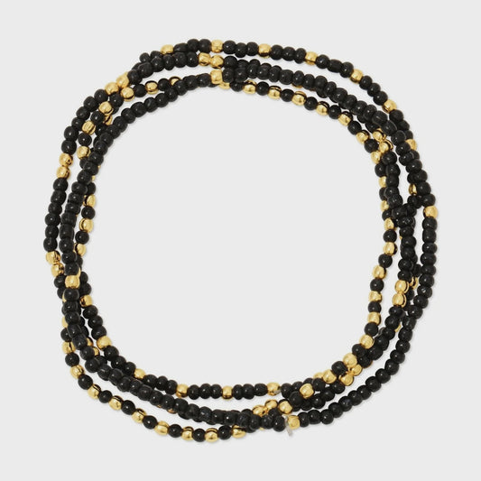 Seed Bead Stretch Game Day Bracelet 2mm Black/Gold