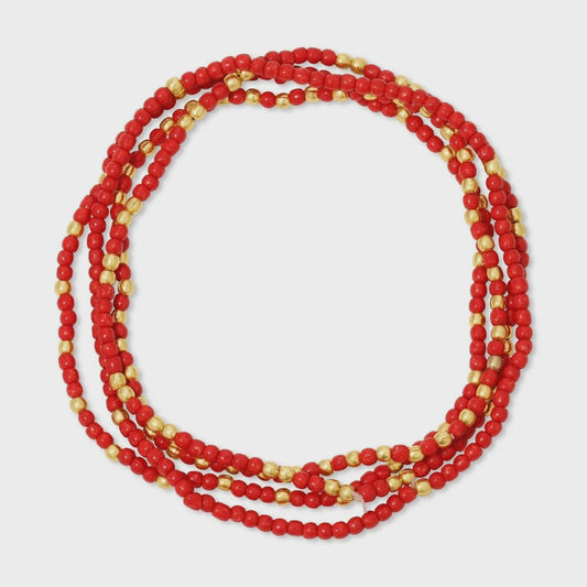 Seed Bead Stretch Game Day Bracelet 2mm Red/Gold
