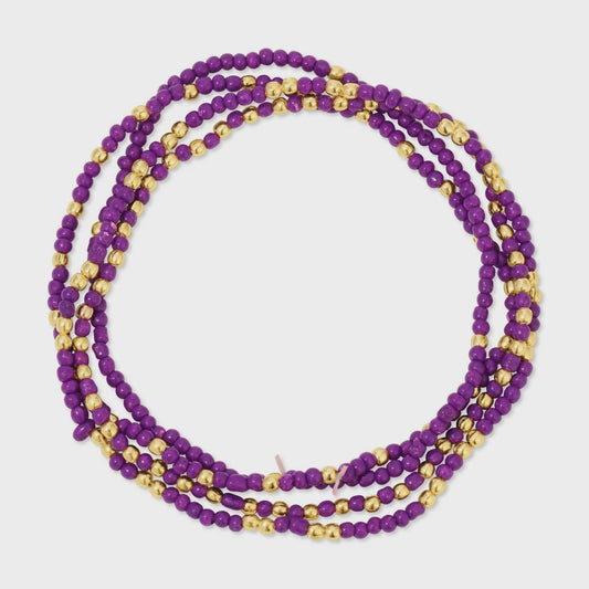 Seed Bead Stretch Game Day Bracelet 2mm Purple/Gold