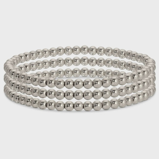 Beaded Stretch Bracelet 4mm Silver