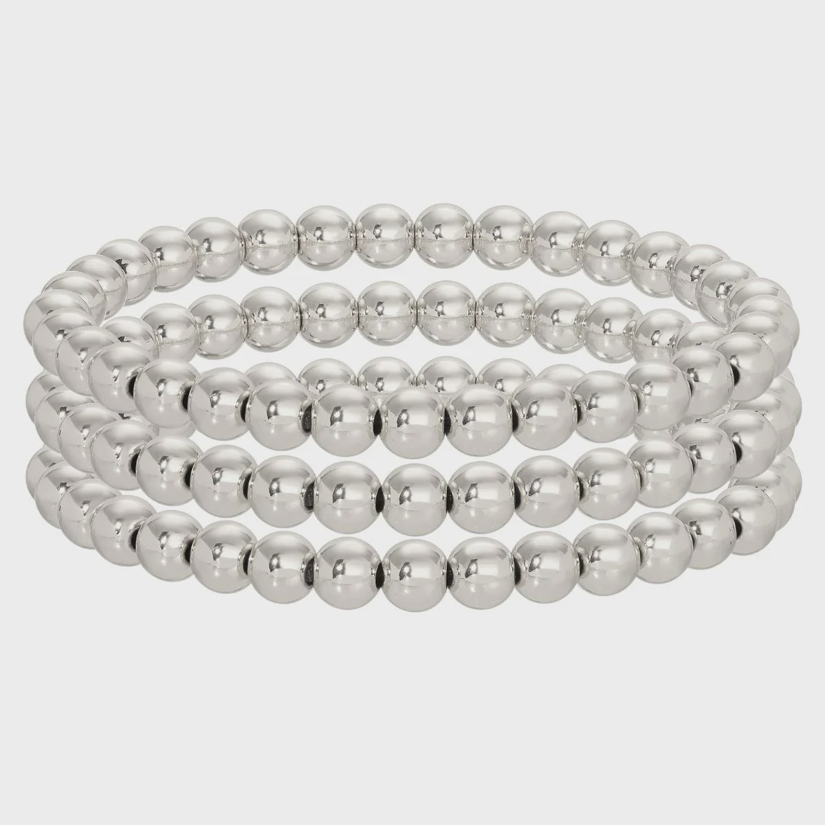 Beaded Stretch Bracelet 6mm Silver