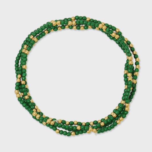 Seed Bead Stretch Game Day Bracelet 2mm Green/Gold