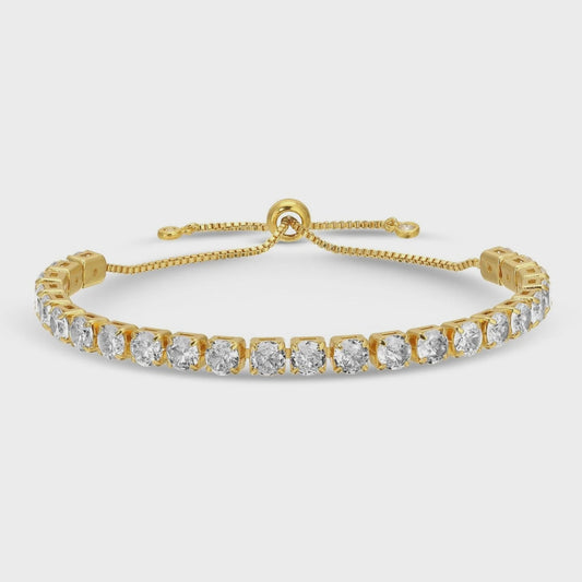 Statement Faux Diamond Pulley Bracelet Gold