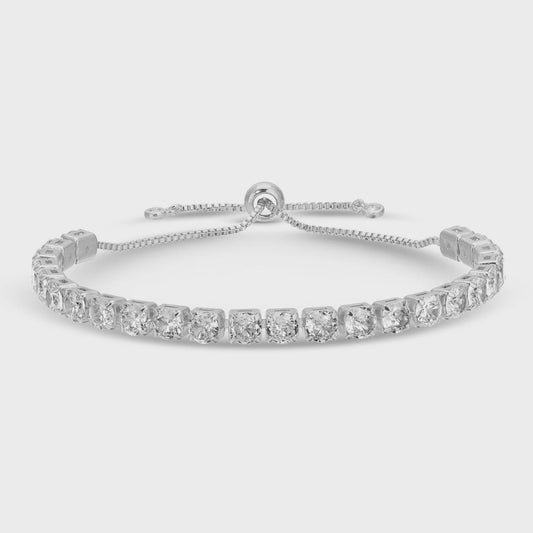 Statement Faux Diamond Pulley Bracelet Silver