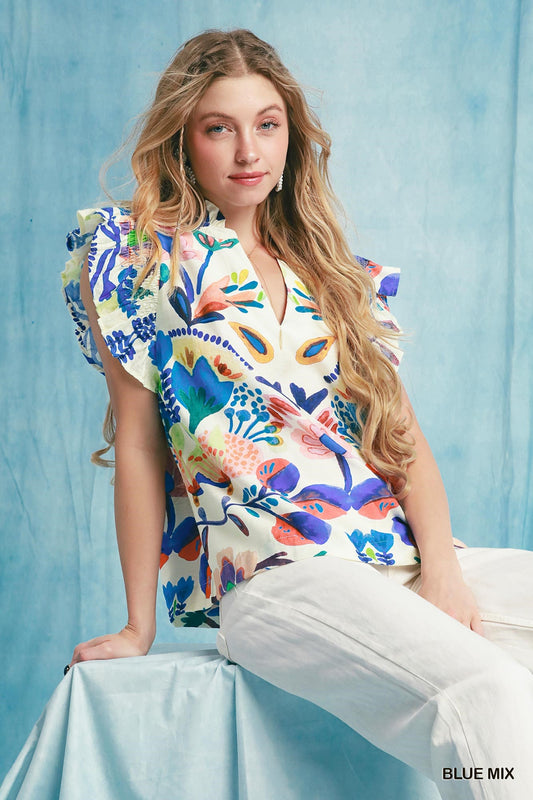 Fiesta Garden Flutter Sleeve Top