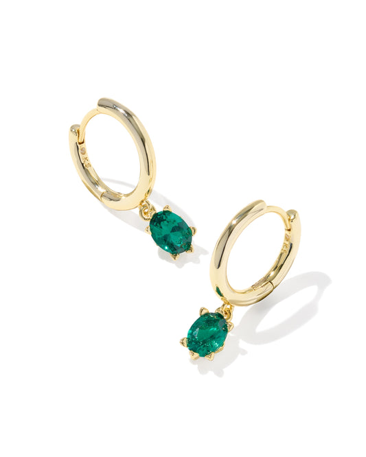 Cailin Single Stone Huggie Earrings Gold Teal Green Crystal