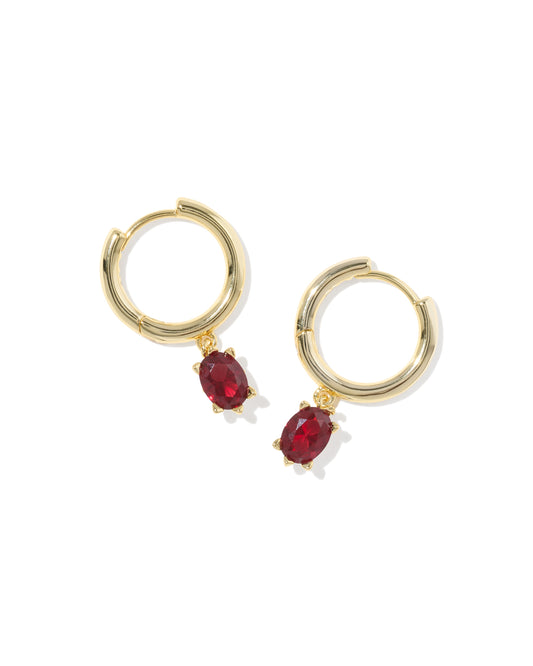 Cailin Single Stone Huggie Earrings Gold Red Crystal