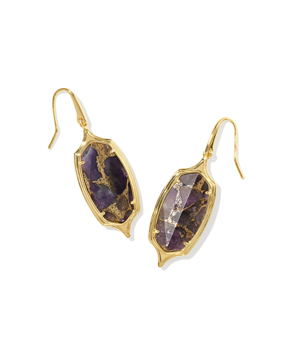 Dani Stepped Frame Drop Earrings Gold Bronze Veined Purple Amethyst