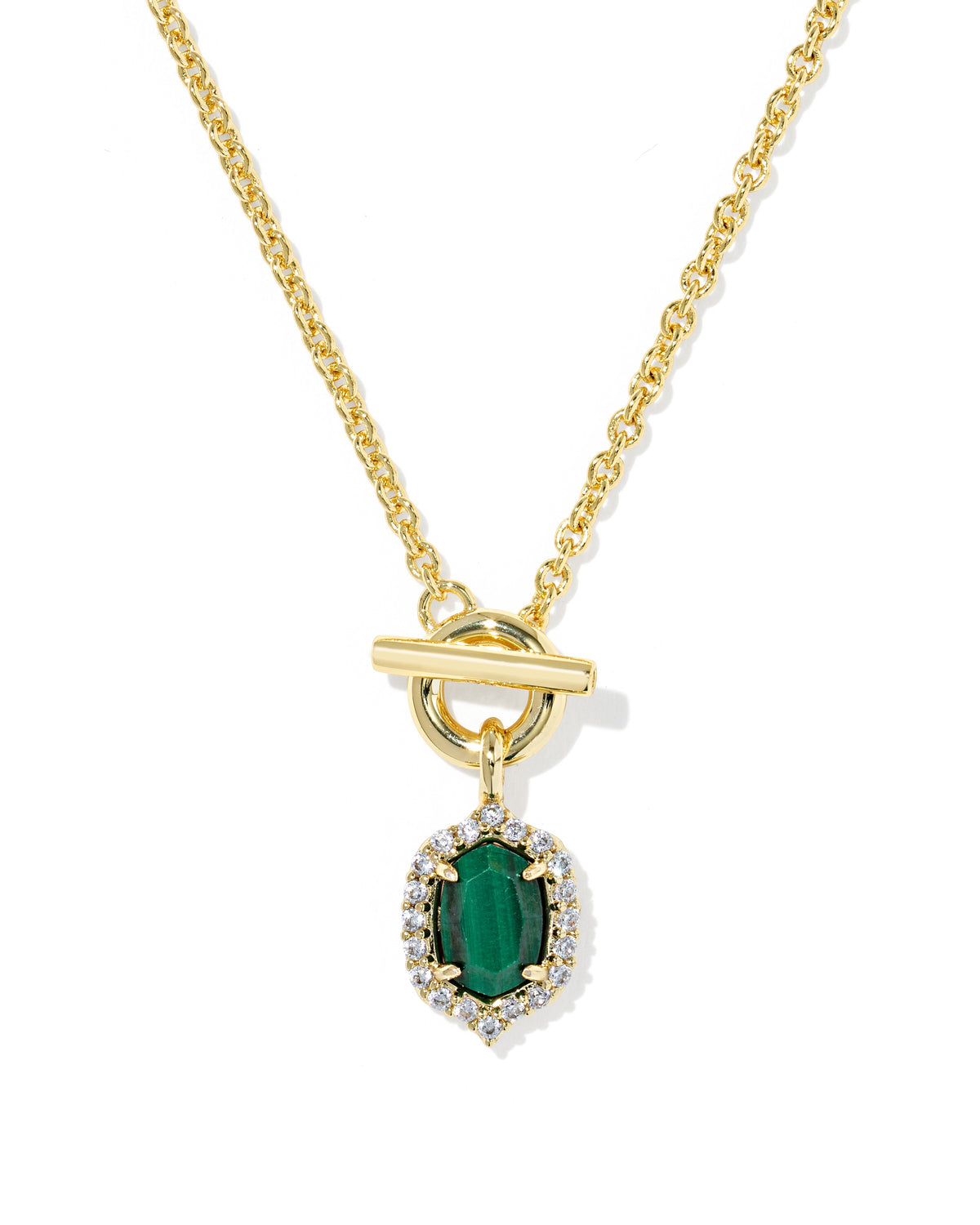 Daphne Crystal Frame Toggle Necklace Gold Green Malachite