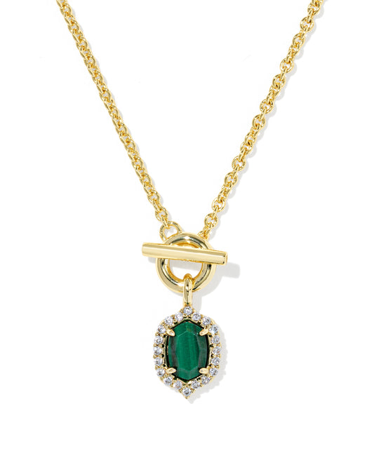 Daphne Crystal Frame Toggle Necklace Gold Green Malachite