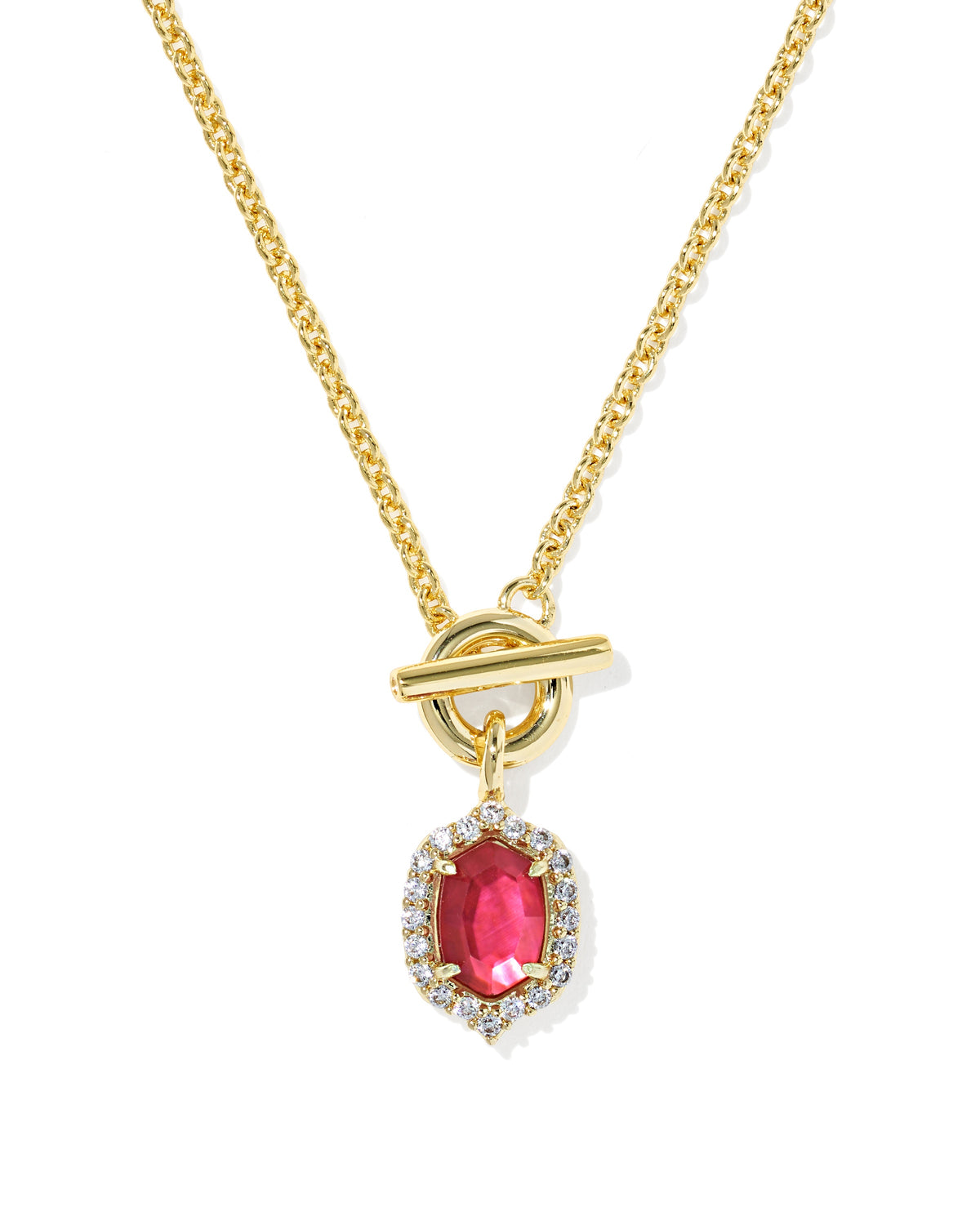 Daphne Crystal Frame Toggle Necklace Gold Dark Pink Illusion