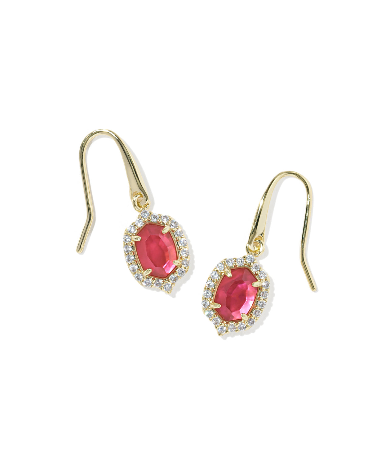 Daphne Crystal Frame Drop Earrings Gold Dark Pink Illusion