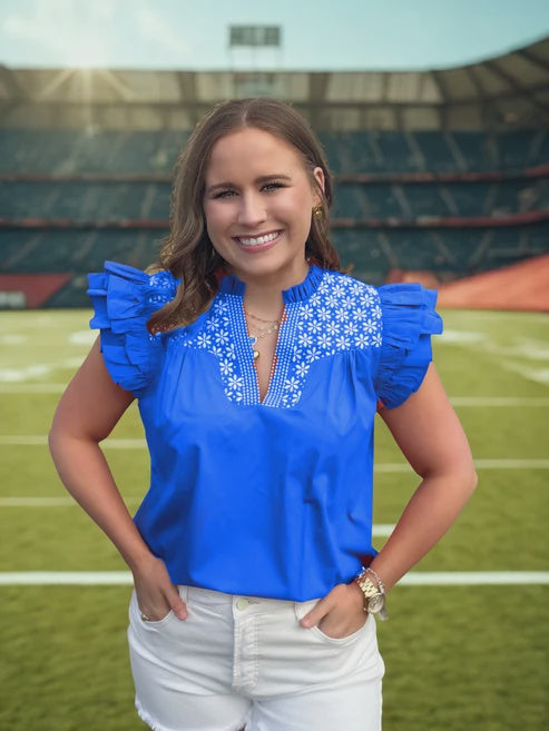 Royal Blue Embroidered Blouse