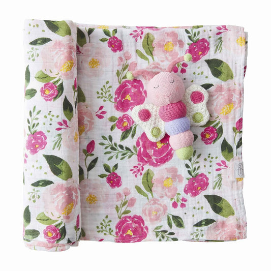 Floral Rattle & Swaddle Set
