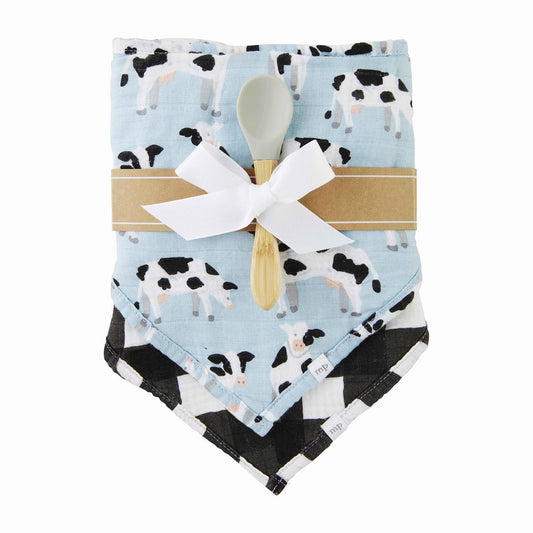 Cow Muslin Bibs and Spoon Set