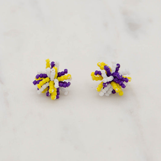 PomPom Stud Earrings Purple/Gold