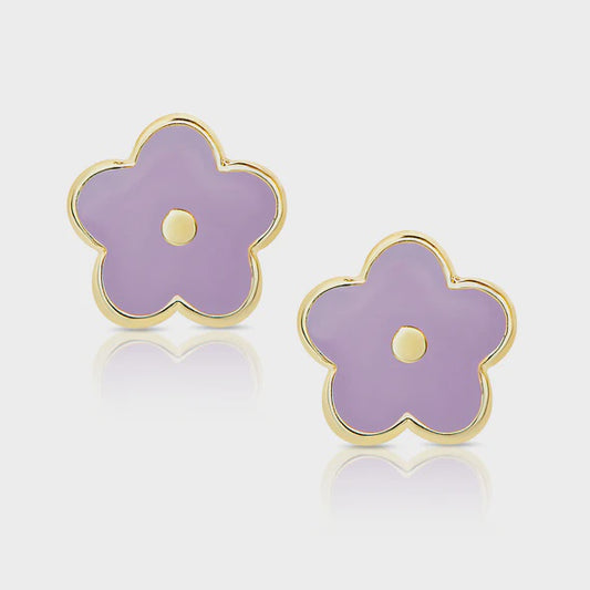 Flower Stud Earrings - Purple