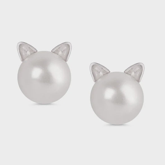 Pearl Cat Stud Earrings