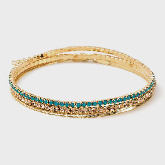 Caribbean Blue Opal/Gold Rhinestone Bracelet