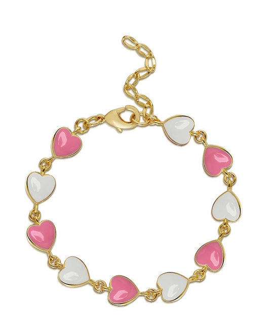 Heart Link Bracelet Pink/White