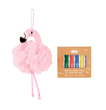 Flamingo Loofah and Bath Crayons Set