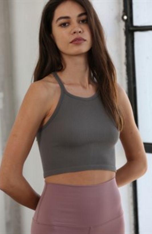 Charcoal Halter Neck Ribbed Top