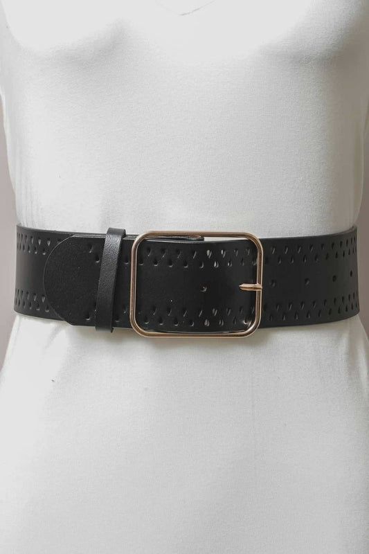 Teardrop Detail Leather Belt Black