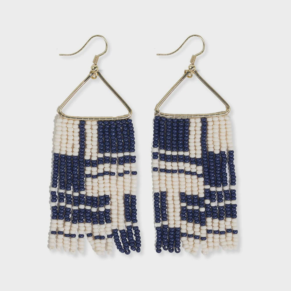 Whitney Shifting Blocks Fringe Earrings Navy