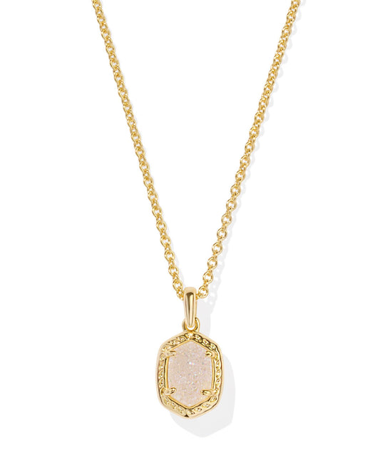 Daphne Pave Frame Short Pendant Necklace Gold Iri Drusy