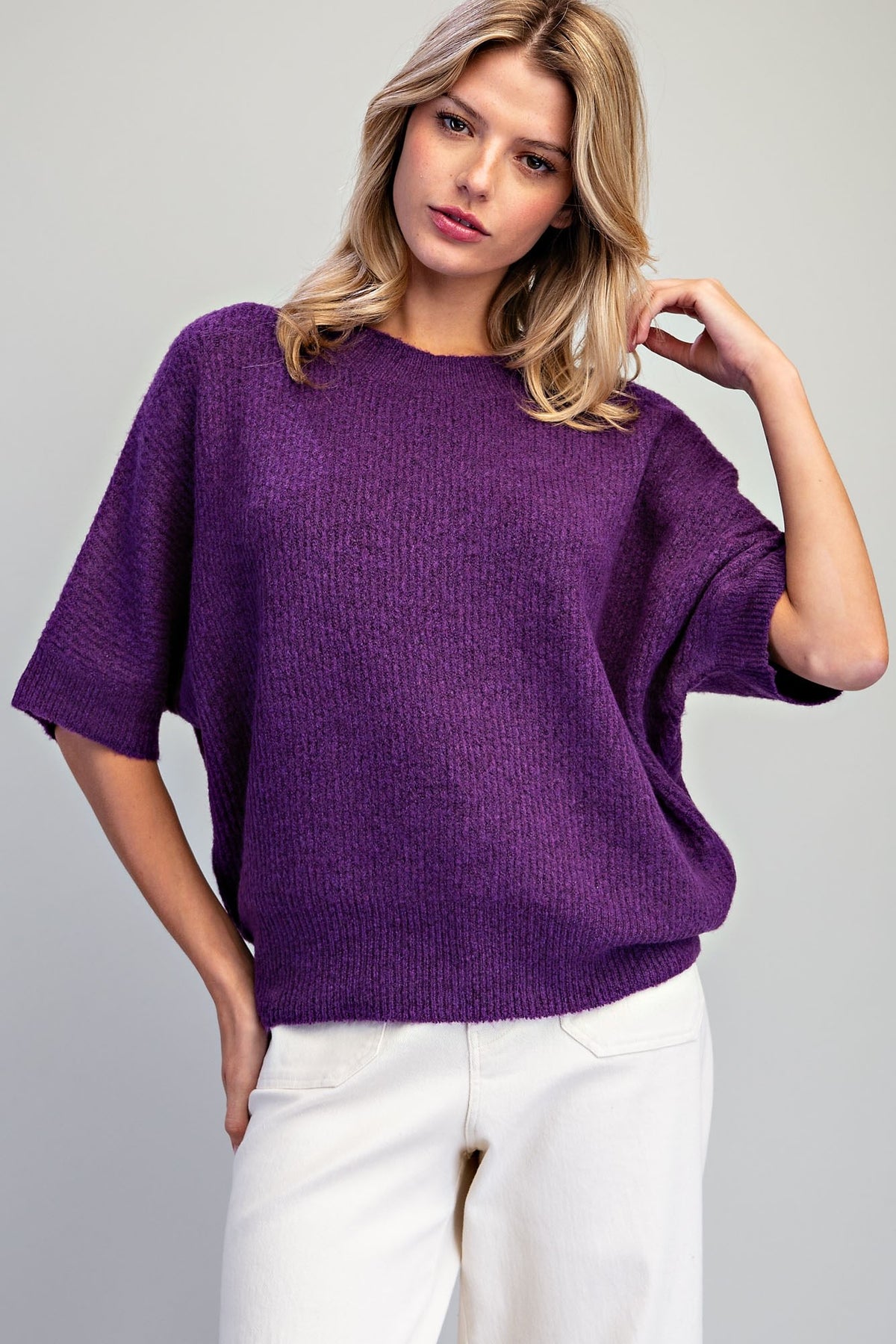 Dolman Sleeve Knit Sweater Eggplant
