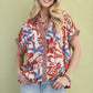 Mixed Print Button Down Blouse Crimson Mix