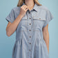 Linen Button Up Frayed Hem Top Lt Denim