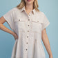 Linen Button Up Frayed Hem Top Oatmeal