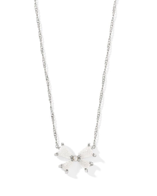 Blair Bow Small Short Pendant Necklace Silver Iri Drusy
