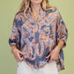 Printed Short Sleeve Button Down Blouse Slate Grey Mix