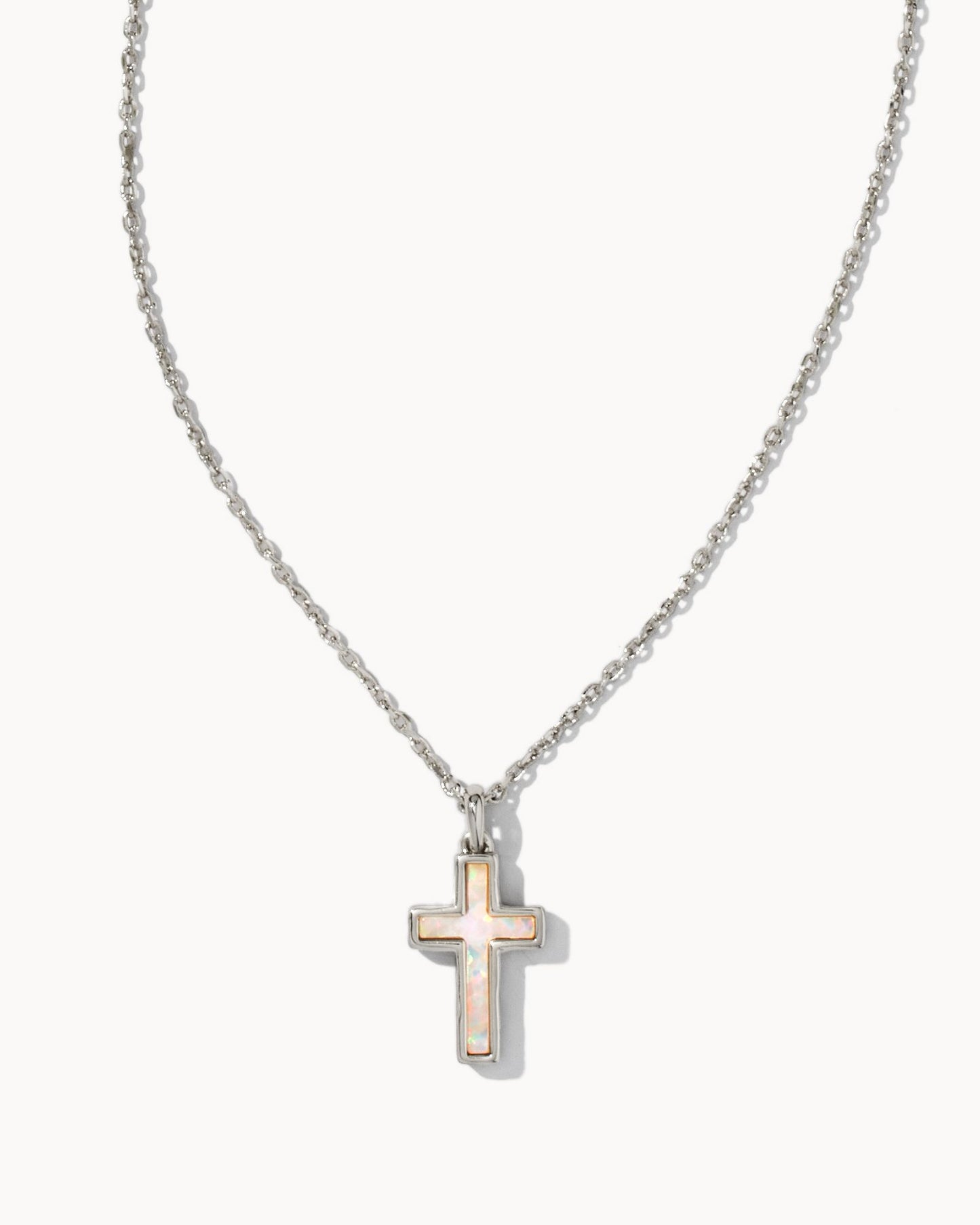 Cross Pendant Necklace Silver White Opal