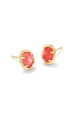 Daphne Stud Earrings Gold Coral Mother of Pearl
