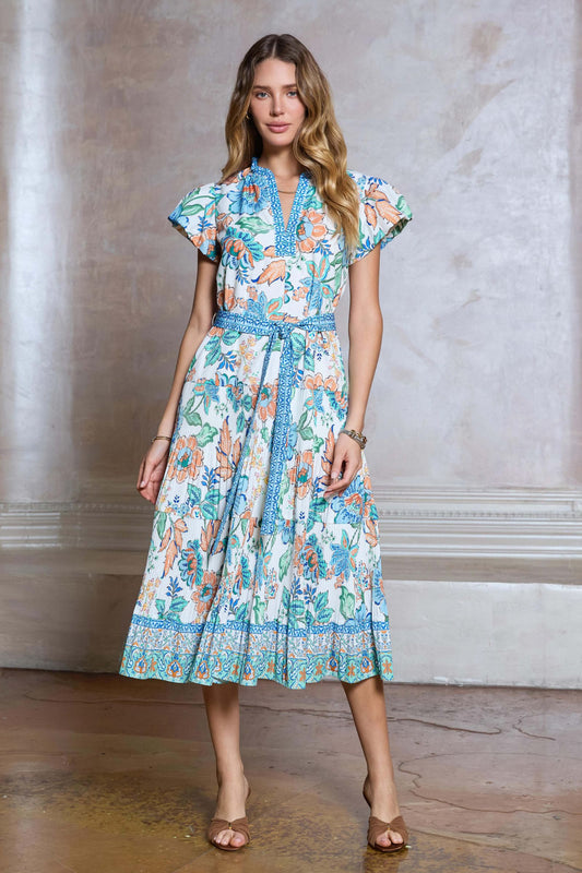 Tiered Midi Dress Blue Multi