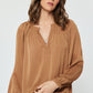 Split Neck Long Sleeve Blouse Apple Cider