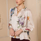Ruffled Keyhole Neck  Long Sleeve Floral Blouse Pearl